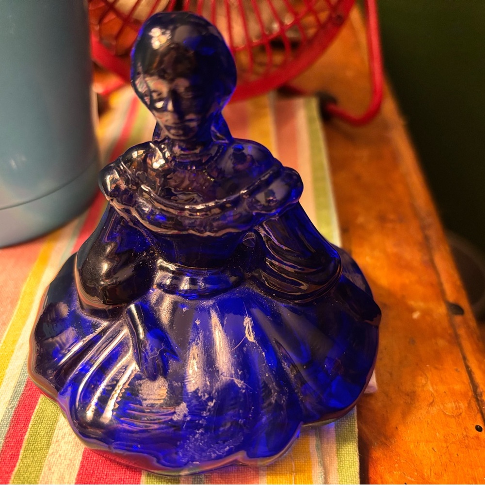 Replacement Top Vintage Mosser Glass Colonial Lady Cobalt Blue Glass Powder Box
